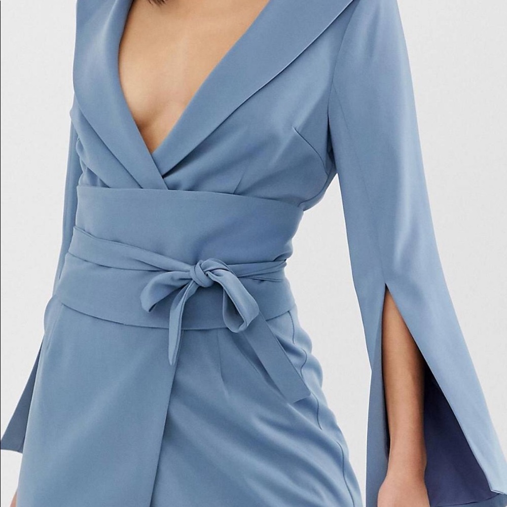 Worn once- Dusty blue belted mini dress